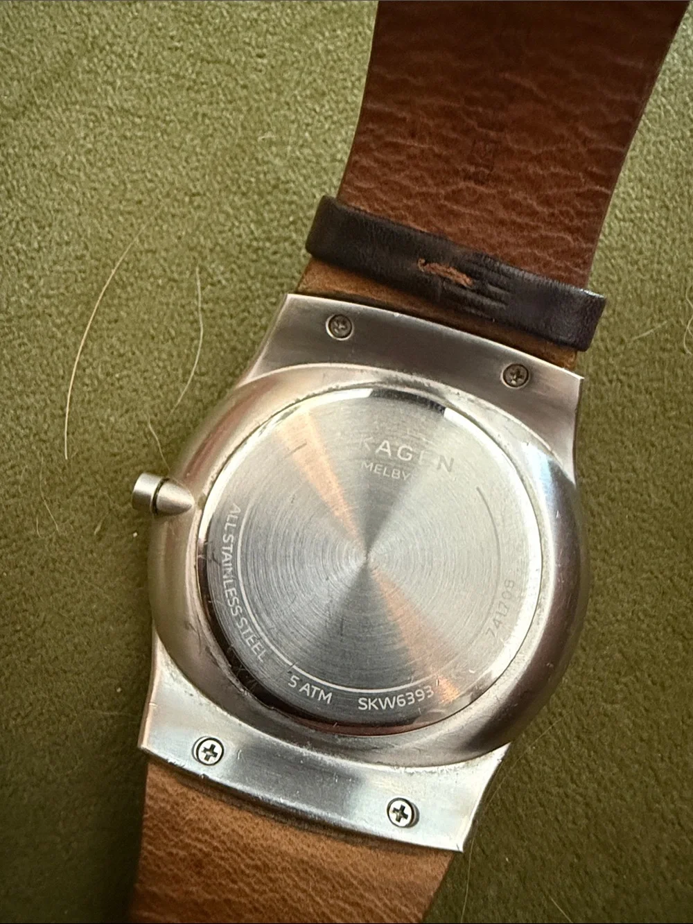 Skagen Men's Brown Leather Strap Stainless Silver Case Quartz Watch